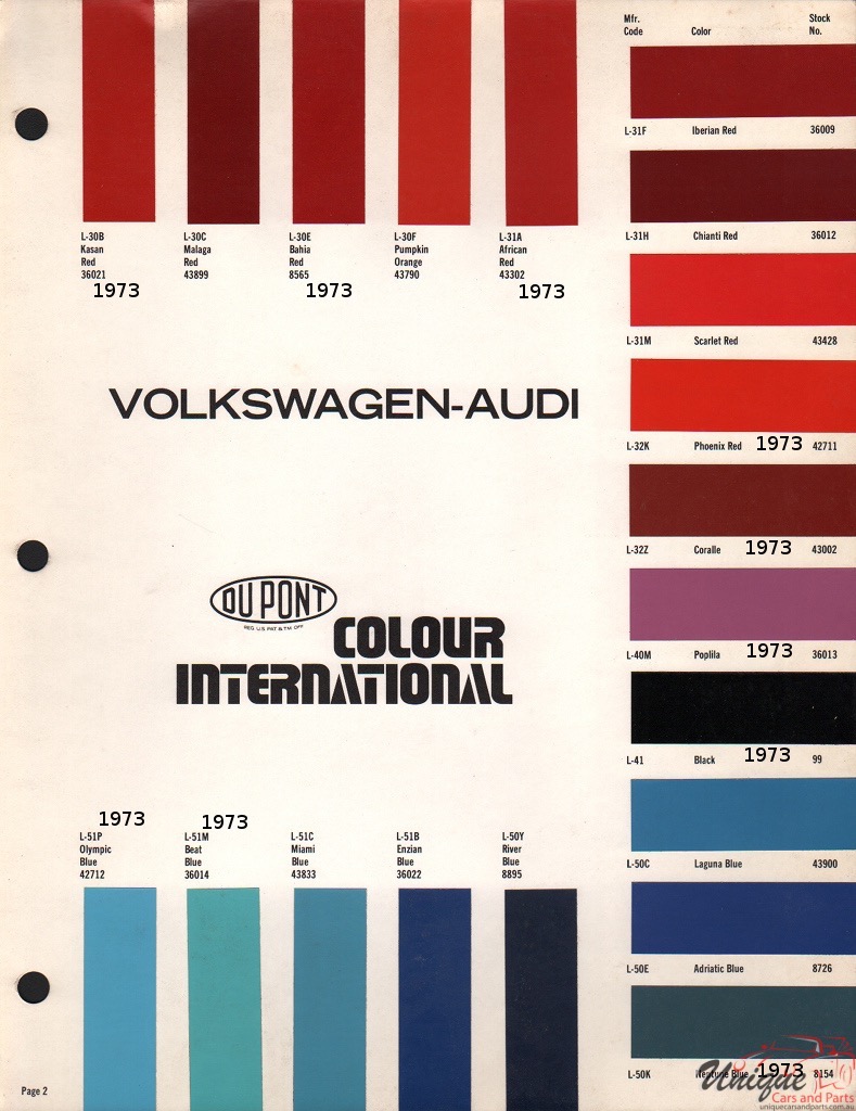 1973 Volkswagen Paint Charts DuPont International 3